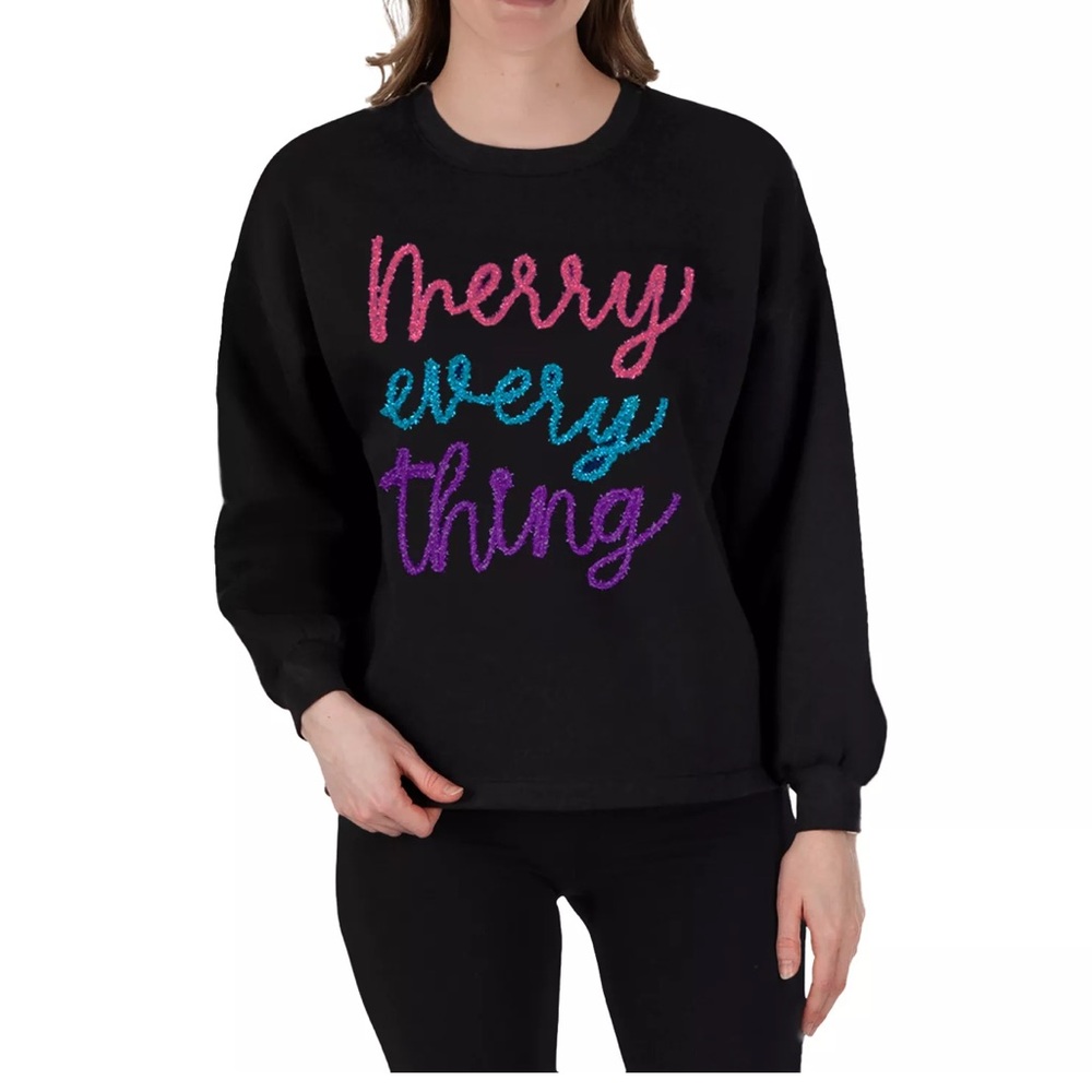 State Of Mine Sparkle Tinsel Merry Everything Sweatshirt W1421 Sz L